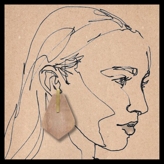 Reversible Wooden Earrings/Metal Stud/BR-REC-HDL
