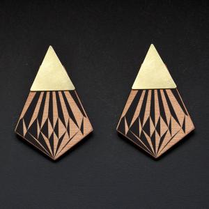 Reversible Wooden Earrings/Metal Stud/BR-TRI-HCLS