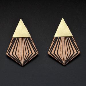 Reversible Wooden Earrings/Metal Stud/BR-TRI-HCL