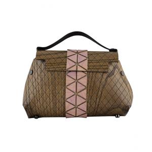 WOODEN MINI BAG GRACE - LIGHT BROWN AND PINK